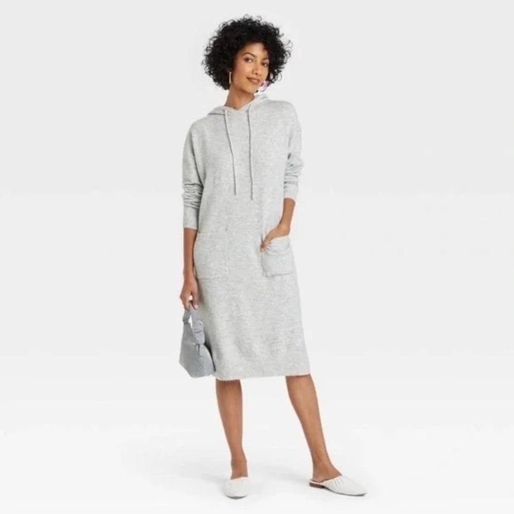 A New Day - Light Gray Soft Lightweight Hoodie With Pockets Midi Dress Size XS